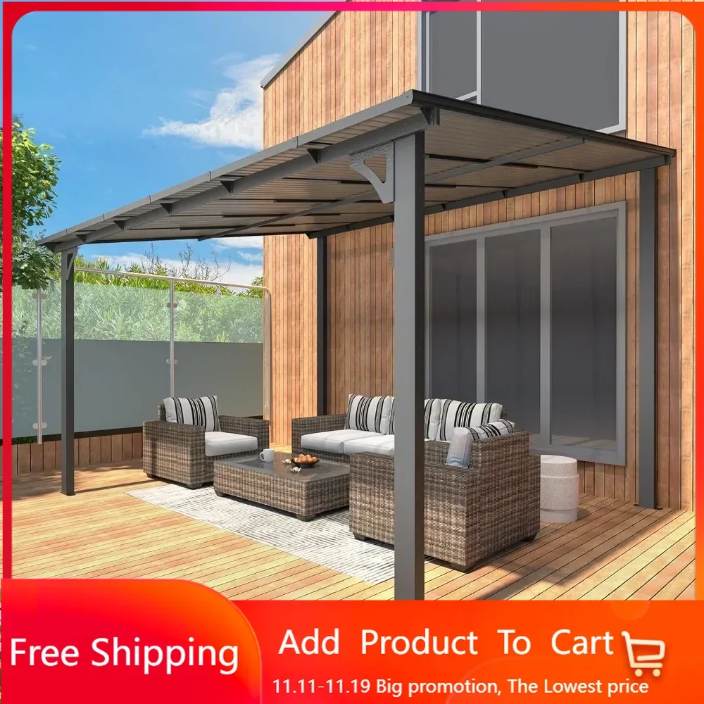 Outdoor Gazebo Pergola on Clearance, Lean to Wall-Mounted Metal Awnings Pergolas and Gazebos for Patio, Panel Roof
