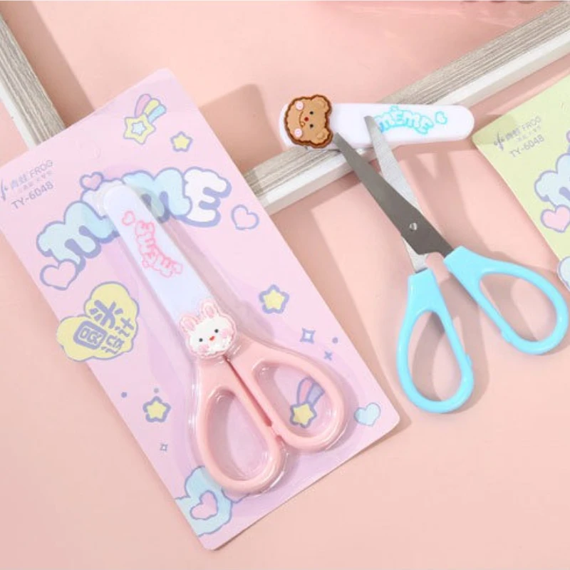 18pcs Kawaii 동물 어린이 가위 보호 커버 공예 가위 편지지 어린이 학교 용품 귀여운 가위 종이 커터