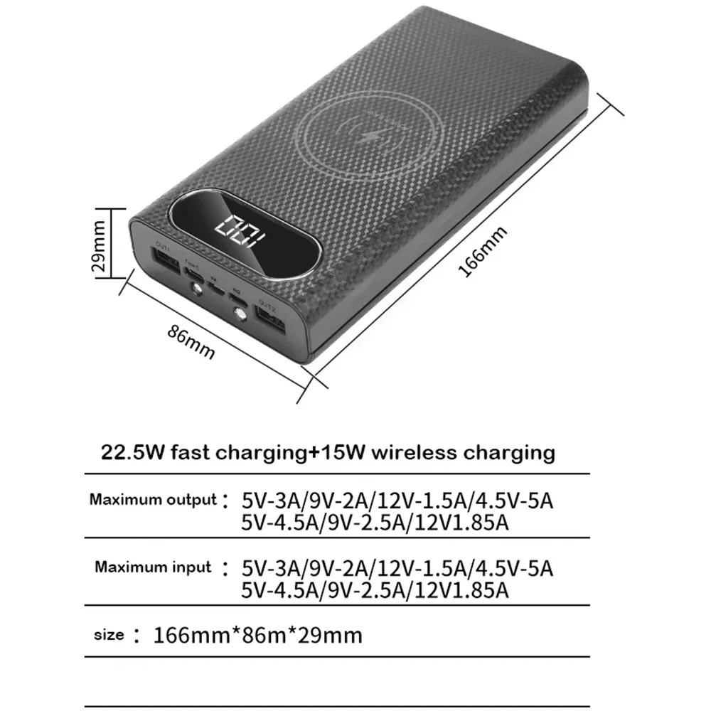 Supporto per banca di potere Custodia a conchiglia fai-da-te 21700 Custodia a conchiglia per batteria Organizzare la scatola del caricabatteria Doppio USB 6x21700 con luce a LED - immagine 6