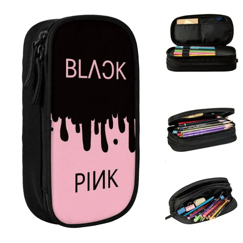 

Black Pink Pencil Cases Fashion Pen Holder Bags Kids Big Capacity Office Cosmetic Pencil Pouch