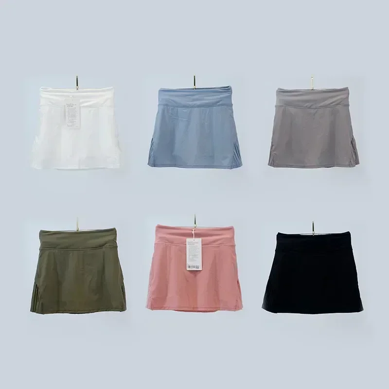 logo Pleated Lined Skort Summer Tennis Wear Pleated Skirt Running Athletic Skirts Women Sports Fitness Dress with Pocket