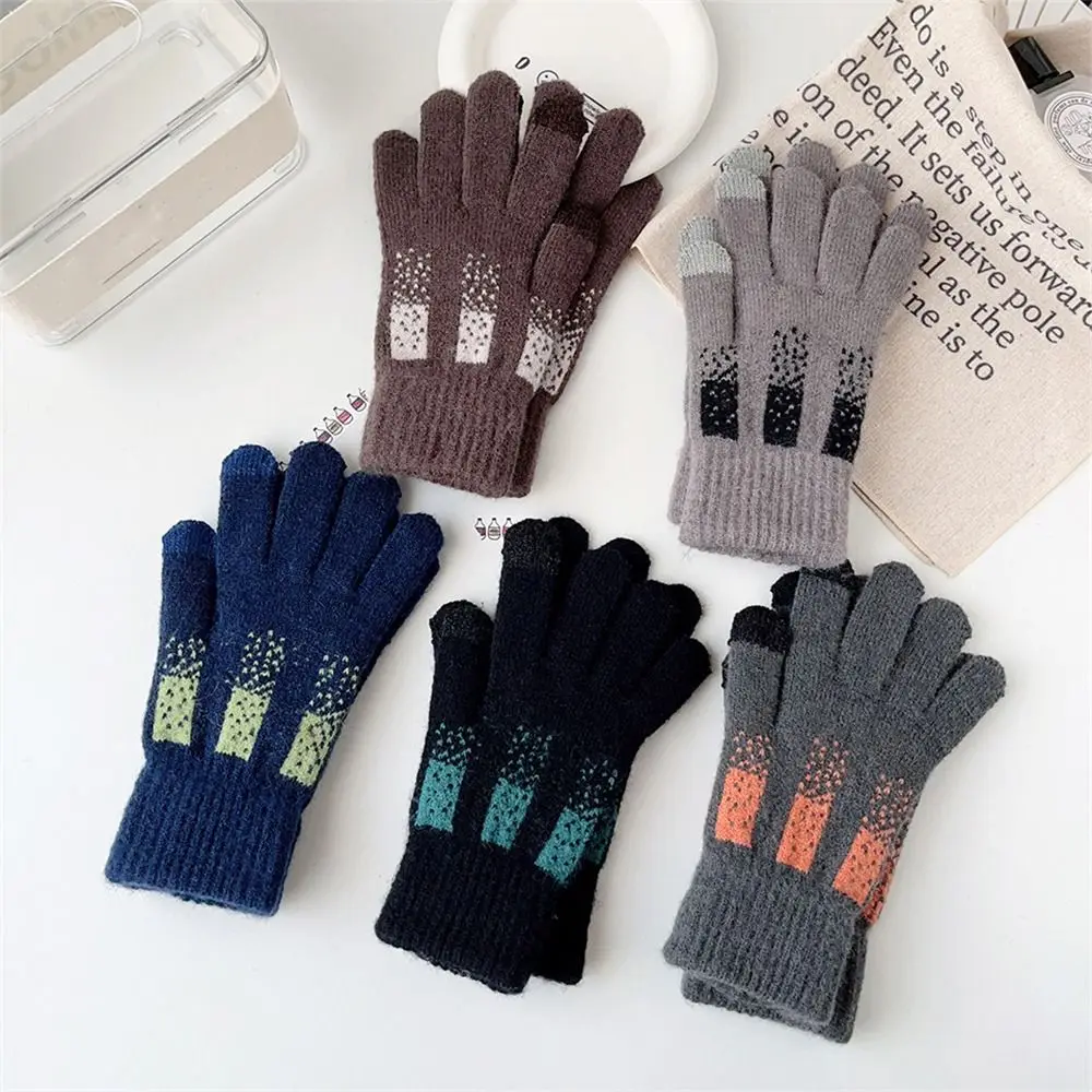

Thick Men Knitted Gloves Fashion Windproof Cold Proof Touch Screen All Finger Gloves Wool Mittens Riding Driving