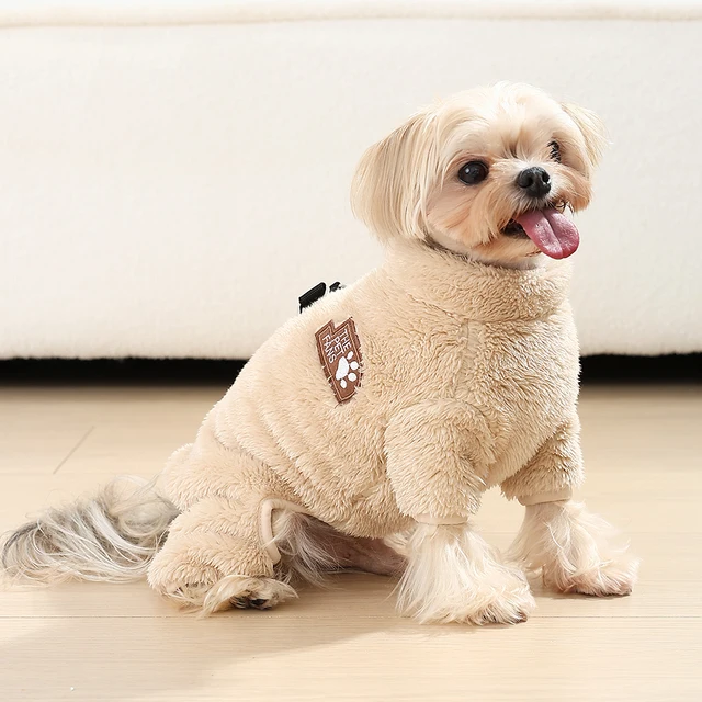 Soft Fleece Dog Clothes Winter Four Legs Covered  Plush Pet Coat D-Ring Zipper Puppy Jacket Autumn Overall For Small Middle Dog 3