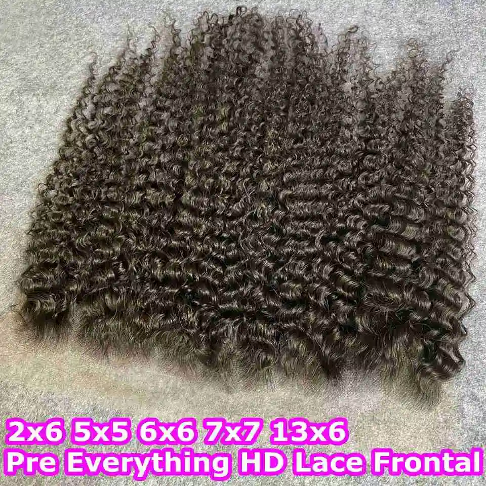13x4 Ultra Fitted HD Lace Frontal Only Melt Skins Brazilian Deep Curly Human Hair 5x5 6x6 HD Lace Closure PrePlucked Free Part