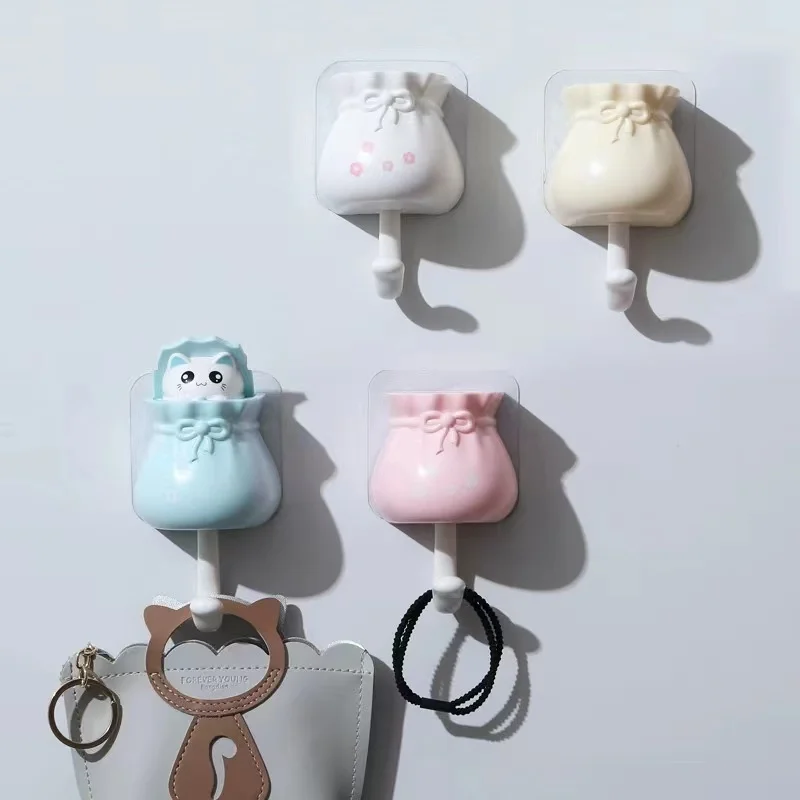 4pc Creative Cat Hook, Cute Seamless Dormitory Bedroom Door Hangers Hooks, Key Umbrella Towel Cap Coat Rack Wall Decoration