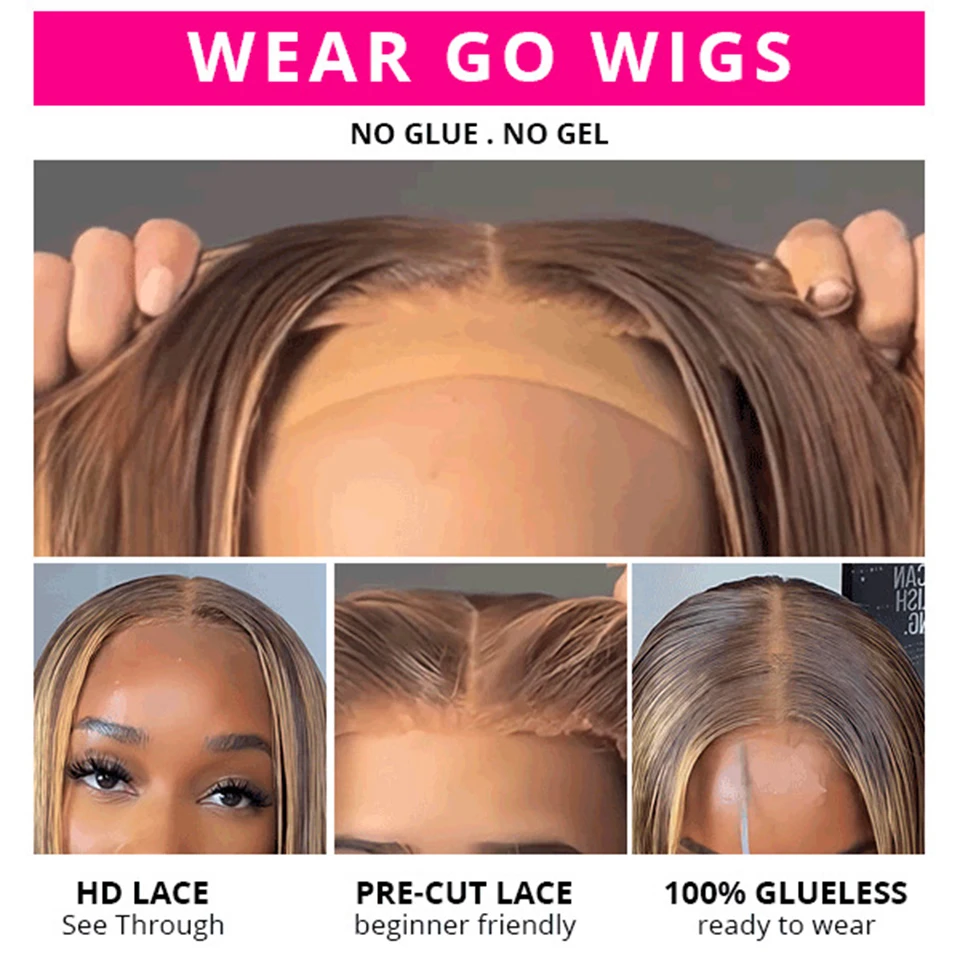 Wear Go Glueless Wig Human Hair Wigs Body Wave Wig P4/27 Highlight Pre Cut 5x5 Hd Lace Closure Brazilian Glueless Sale