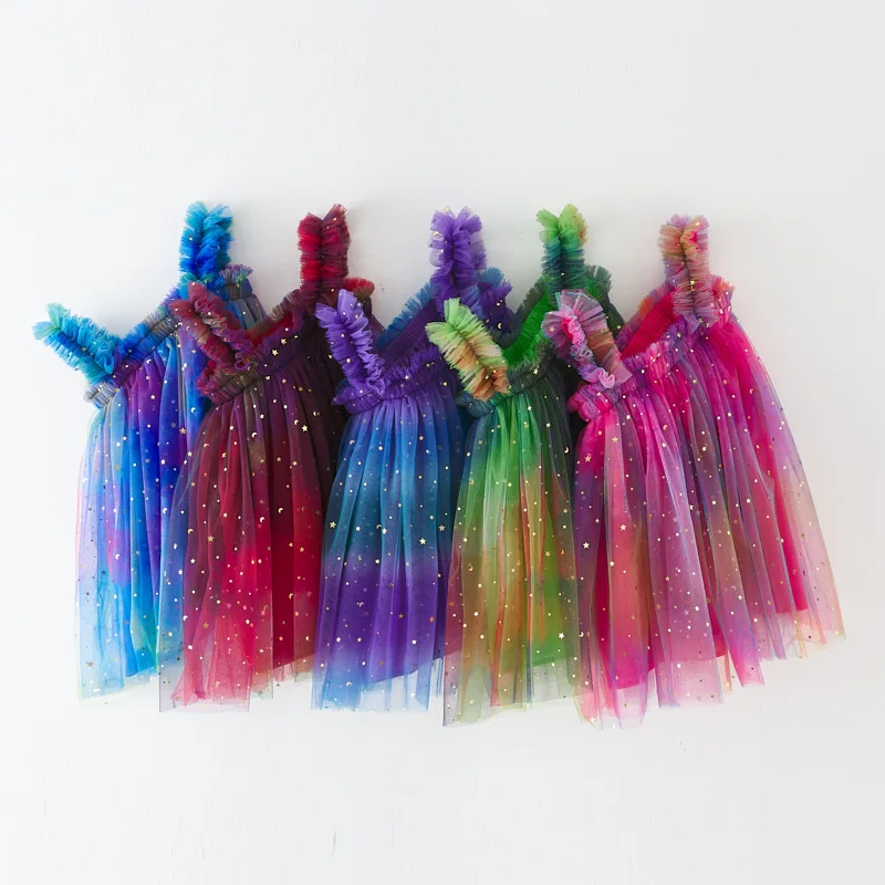 

Toddler Baby Girl Dress Rainbow Sequins Tulle Tutu Vestidos 2-8 Y Kids Birthday Party Princess Set Infant Summer Sweet Outfits