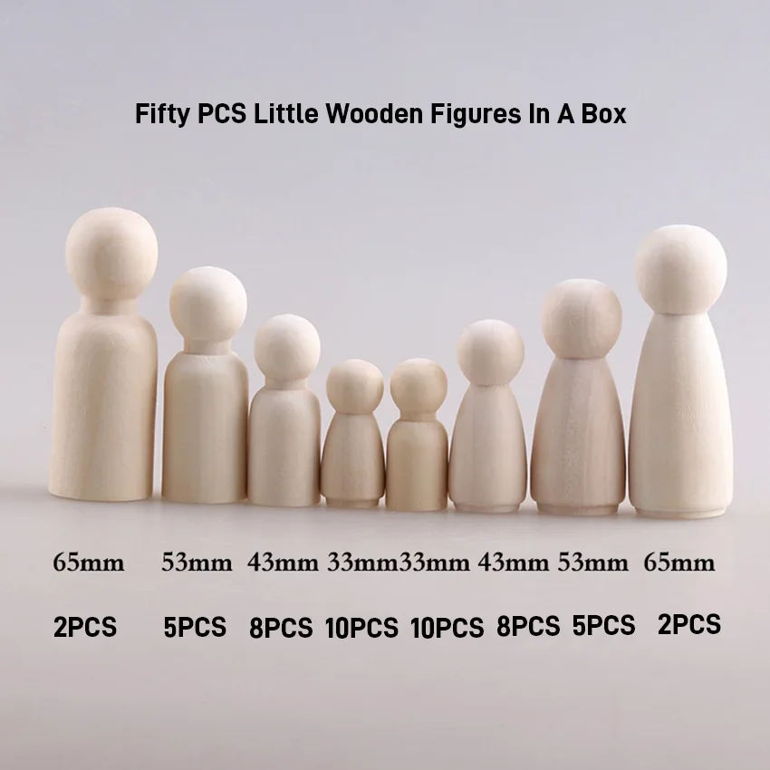 50PCS Natural Wooden Peg Dolls for DIY Painting Crafts 5