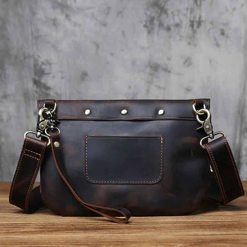 Retro Handmade Leather Men's Shoulder Bag Top Layer Cowhide Trend Clutch Bag Casual Shoulder Messenger Bag  For 8 Inch Ipad NZPJ