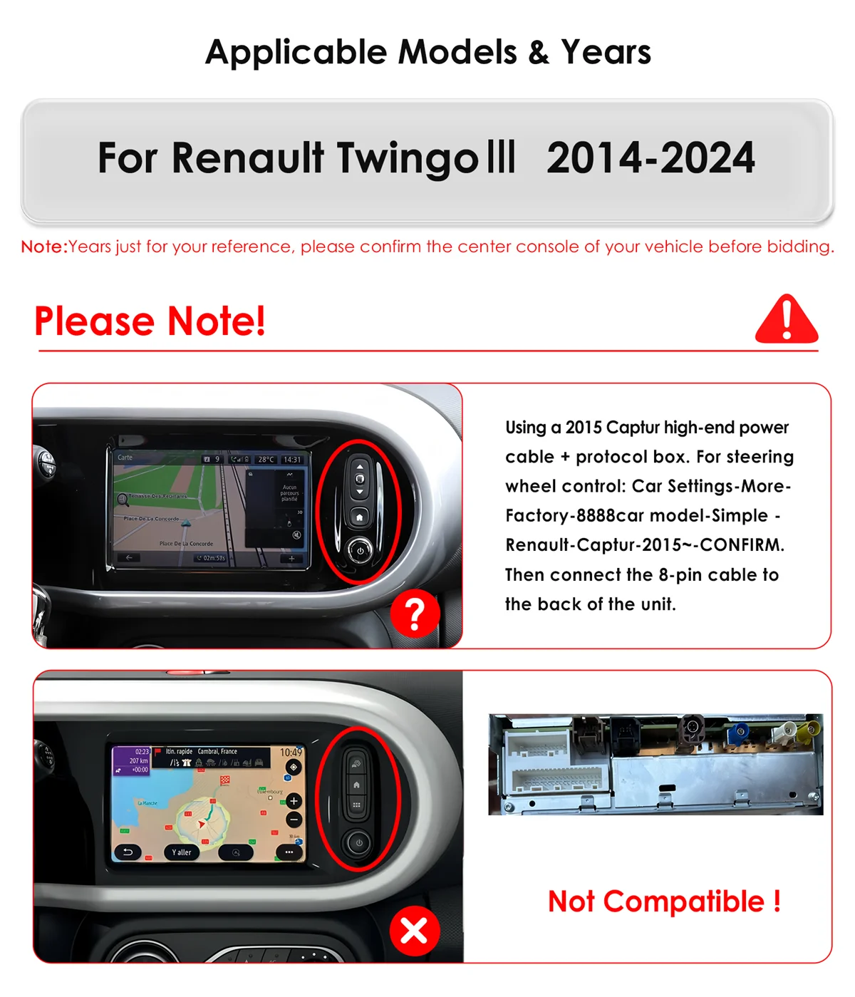 9 zoll AI Carplay Android 14 Autoradio Für Renault Twingo 3 III 2014-2024 Auto multimedia-player GPS Stereo 360 Cam BT 2DIN Bildschirm – Detail 4