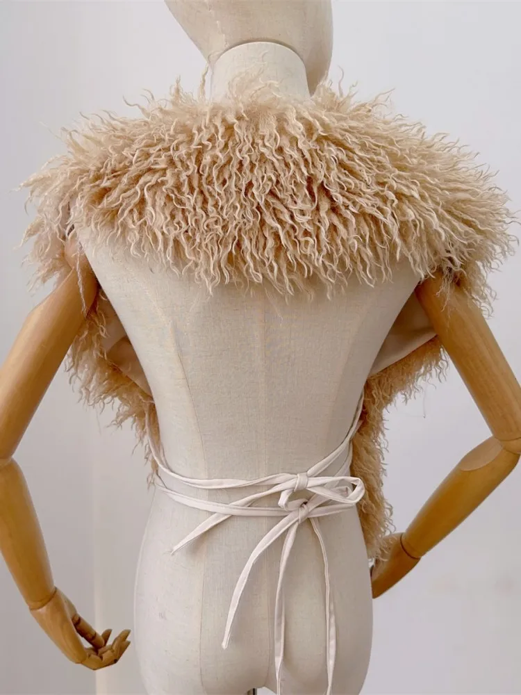 Joskaa Women Faux Fur Waistcoat Sexy Furry Halter Backless