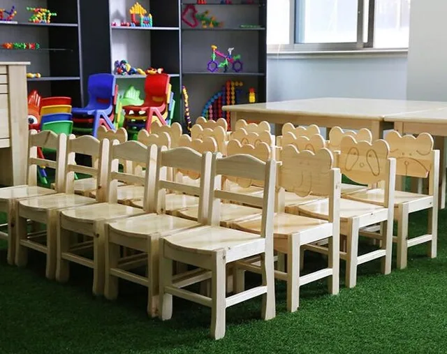 Kindergarten Children s Wooden Long Square Table Log Double Double Table Six-Person Study Desks and Chairs Solid Wood Table