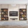71" Tall Bookcase Set of 2, 4-Tier S-Shaped Bookshelf, Wood Decorative Storage Shelving, Modern Freestanding Display Shelves 4