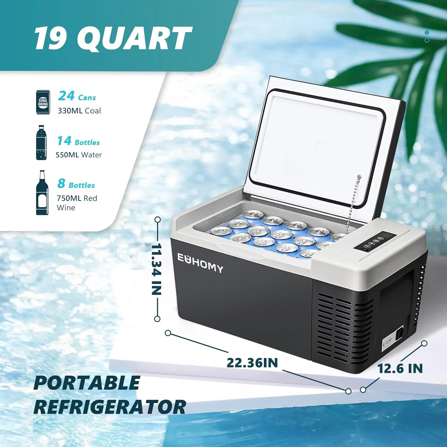 12 Volt 19 Quart Compressor Electric Cooler with App Control, Portable Car Refrigerator -4℉ to 68℉, 12/24V