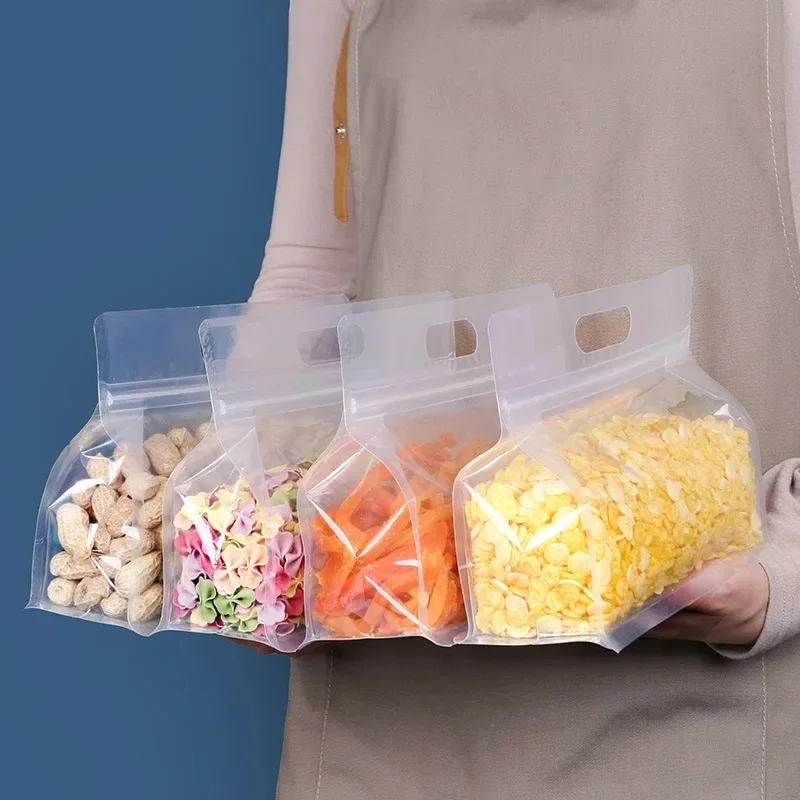 10pcs Reusable PEVA Food Bag Freezer Stand Up Food Storage Bag Silicone Leakproof Top Kitchen Organizer Fresh Shut