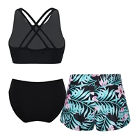 Kids Girls 3 Pieces Swimming Bathing Suits Beach Wear Bikini Tankini Swimsuit Crop Tank Top+Briefs+Printed Shorts Swimwear Set - Image 2