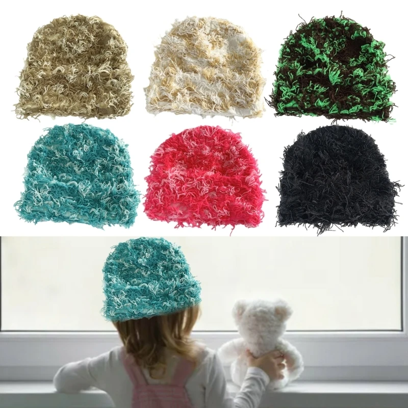 

Fashionable Knitted Hat with Fringed Design Soft Breathable Beanie Cap Windproof Bonnet for Parent Child Interaction