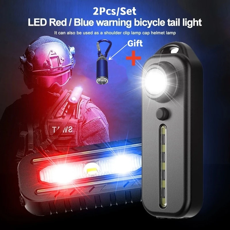 

LED Red Blue Caution Emergency Police Light with Clip USB Rechargeable Shoulder Flashing Warning Safety Torch Bike Tail Lamp