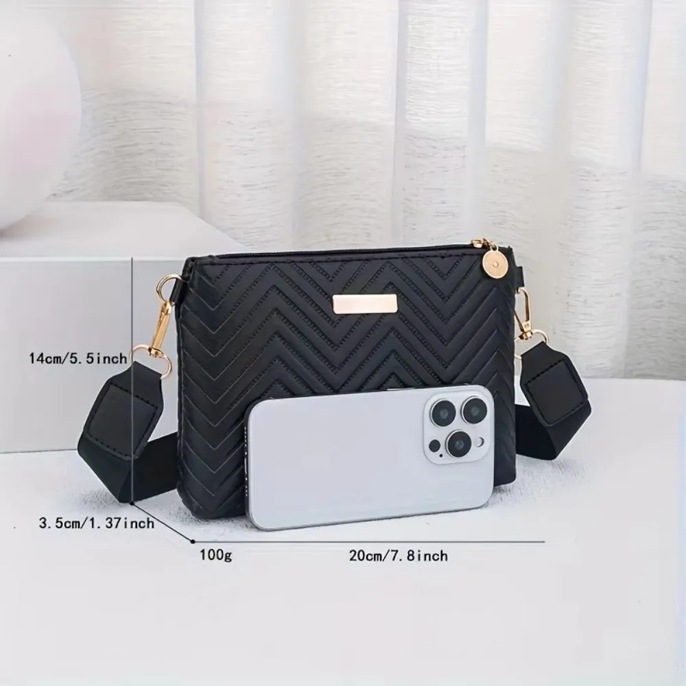 Elegant Quilted Chain Crossbody Bag Wave Patterned PU Long Wallet Solid Color Lightweight Everyday Handbag For Women