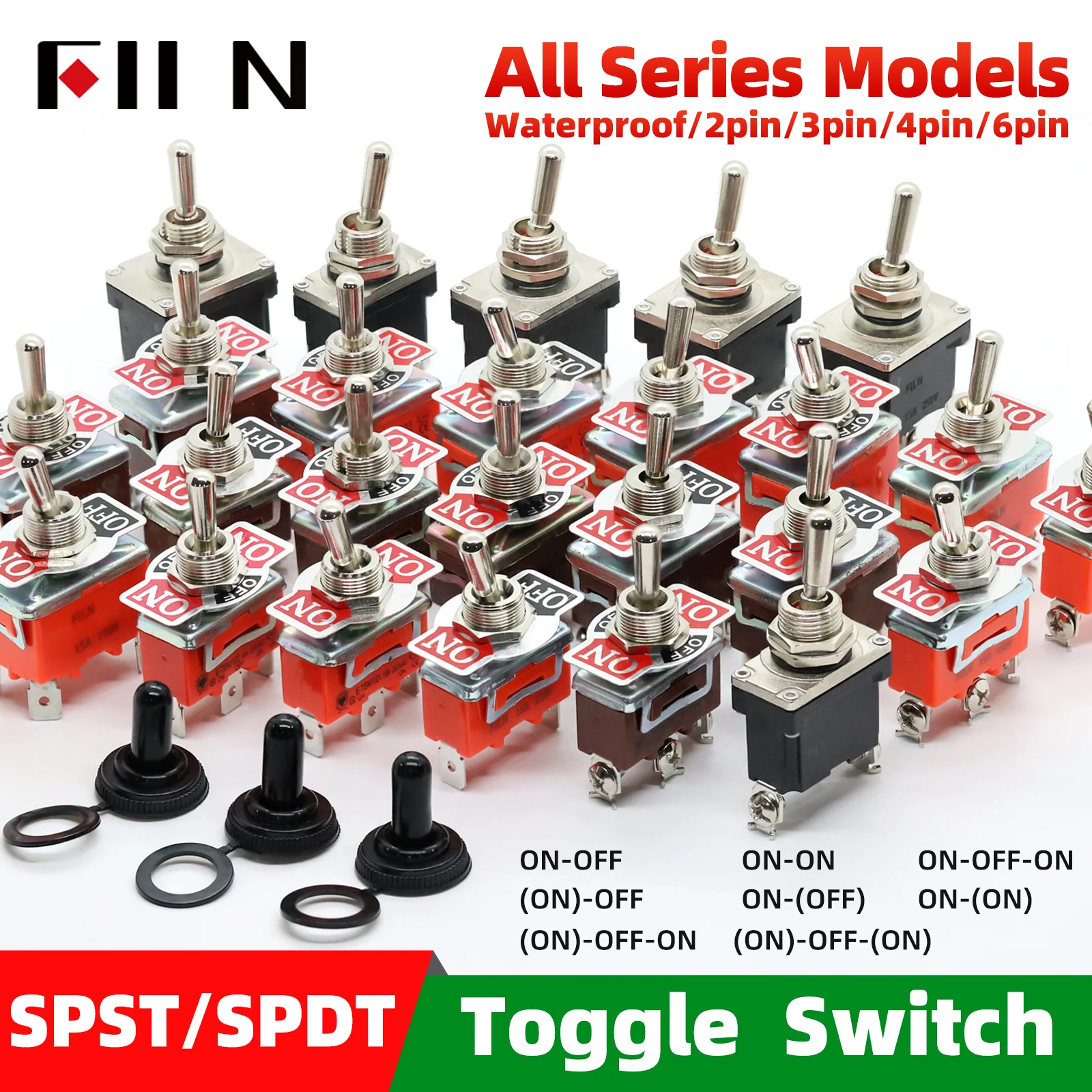 ฟิล์ม 15A 250V สลับสวิทช์ Miniature Thumb LEVER ON OFF Electronics SPST SPDT DPDT Power Rocker หมวกกันน้ํา 1