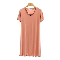 Loose Modal Sp Dr Women Summer plus Size Nightgown Home Dr ort Sve V-Ne Mid-Length A-Line Skirt - Image 5