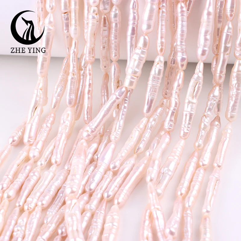 Zhe Ying 4A Long Strip Freshwater Beads 100% Real Pink Mother Of Pearl Beads For Bracelet Diy Jewelry Supply