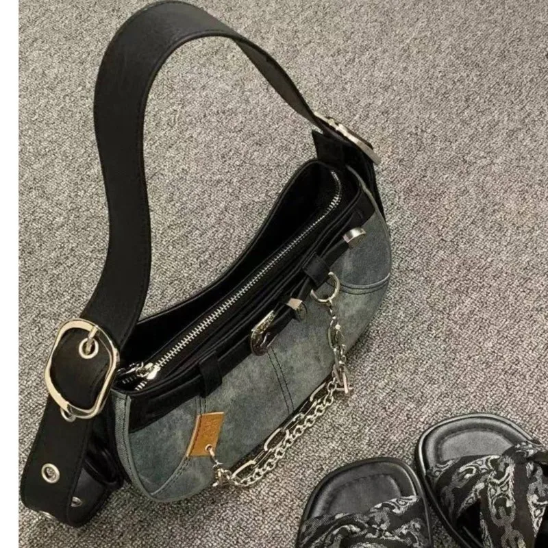 JIAERDI Sweet Cool Denim Blue Underarm Bag Purse Women Versatile Chain Casual Crossbody Bags Female Vintage Y2k Handbag 2025