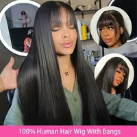 Perruque soyeuse en cheveux humains, entièrement fabriquée à la machine, lisse, Remy, avec frange, pour femmes, brésilienne, pas chère, en solde, liquidation 2