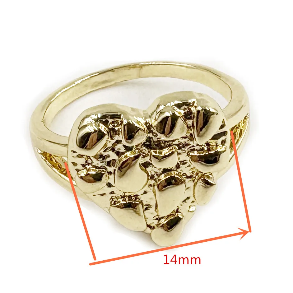 14mm Heart Shape Finger Ring for Women Hip Hop Style 14K Gold Plated Nugget Jewelry Gift for Girlfriend Valentine's Day 2