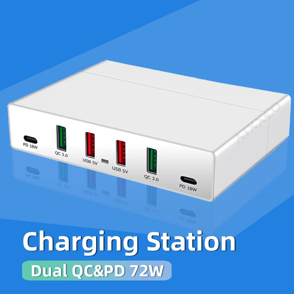 

72W 6 Ports Quick Charge 3.0 USB Charger Adapter Type-c Mobile Phone Charger USB C PD Fast Charger For iPhone Huawei Samsung