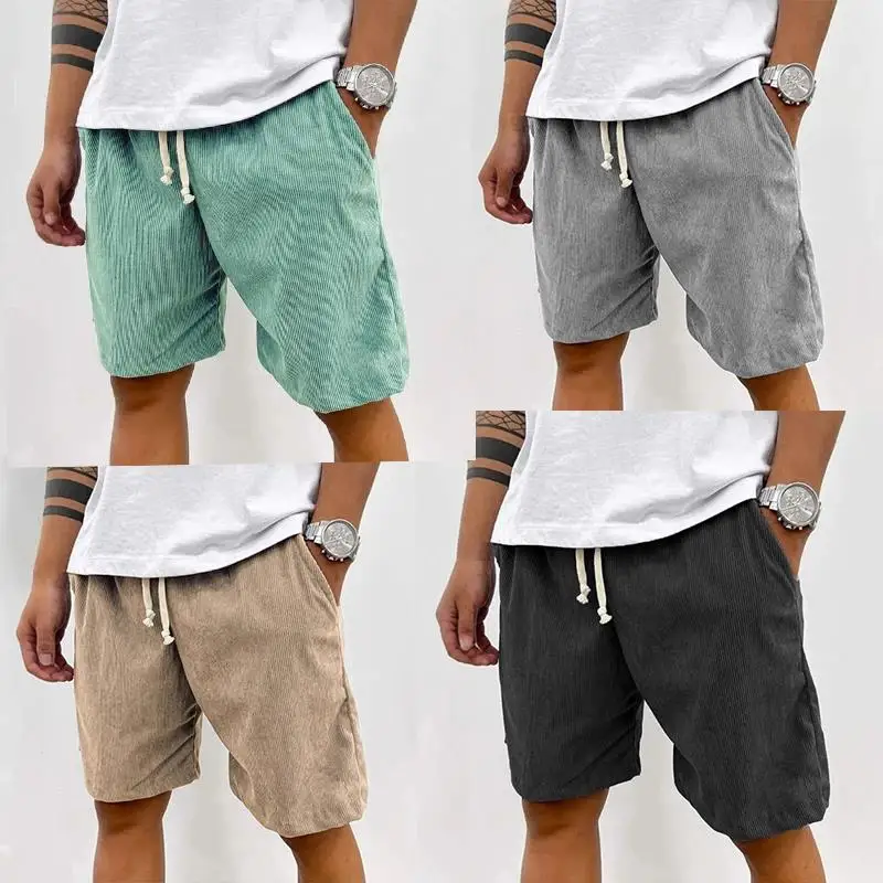 2025 Men's Corduroy Casual Shorts - Summer Style Casual Shorts, Elastic Waist, Fitness & Work Shorts, Solid Color Shorts S-4XL