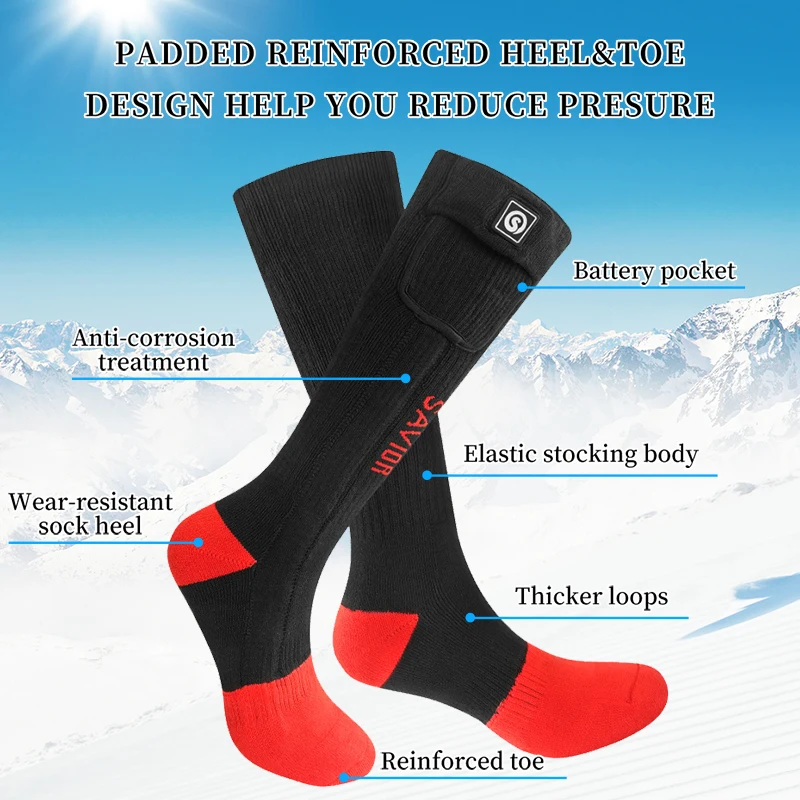 Winter Electric Heated Socks With Rechargeable Battery Powered 3 Heating Settings Thermal Socks For Men Women