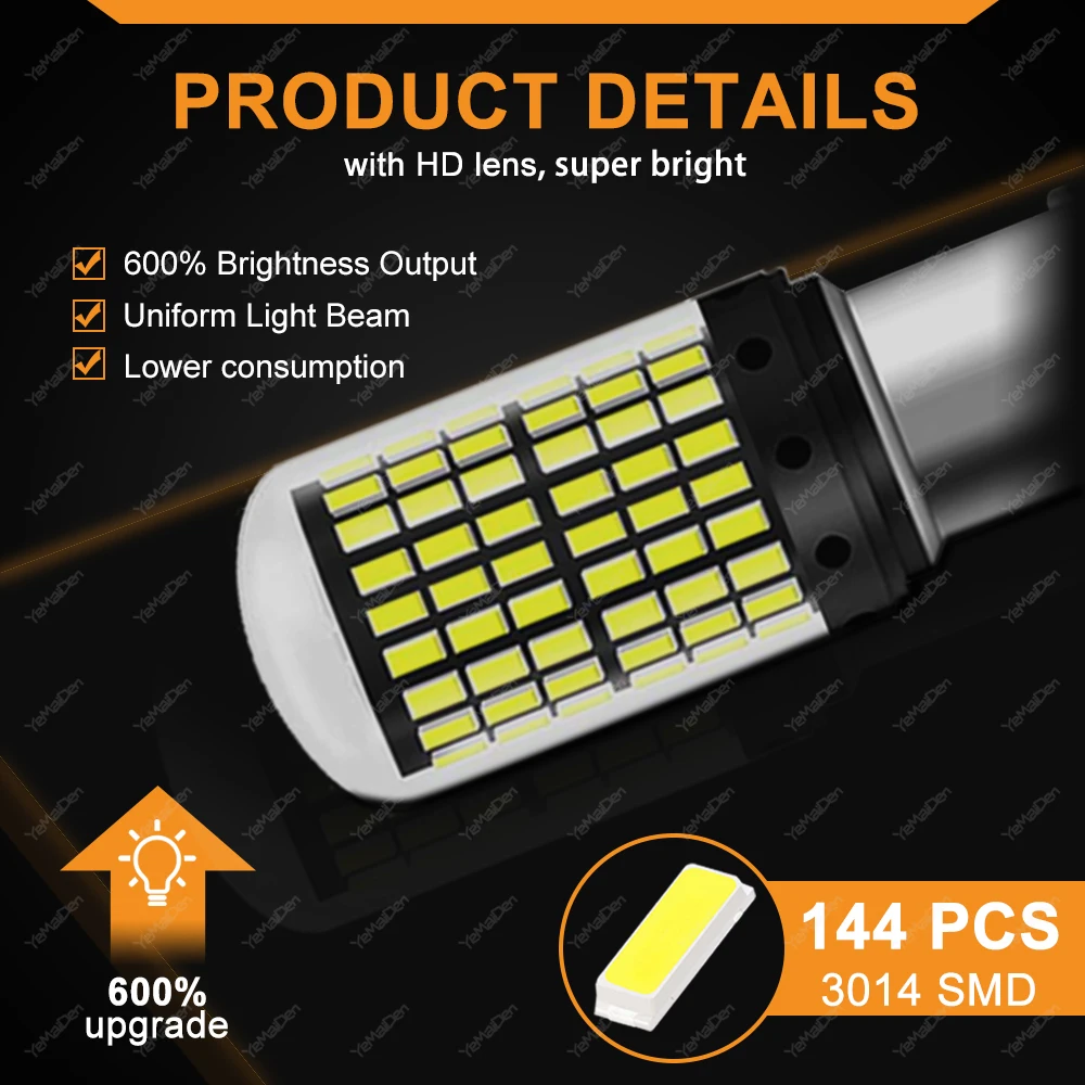 2/4 PCS T20 7443 P21W 1156 BA15S PY21W BAU15S LED 전구 Canbus 12V 17W 144SMD 흰색 자동차 회전 신호 역방향 백업 브레이크 라이트