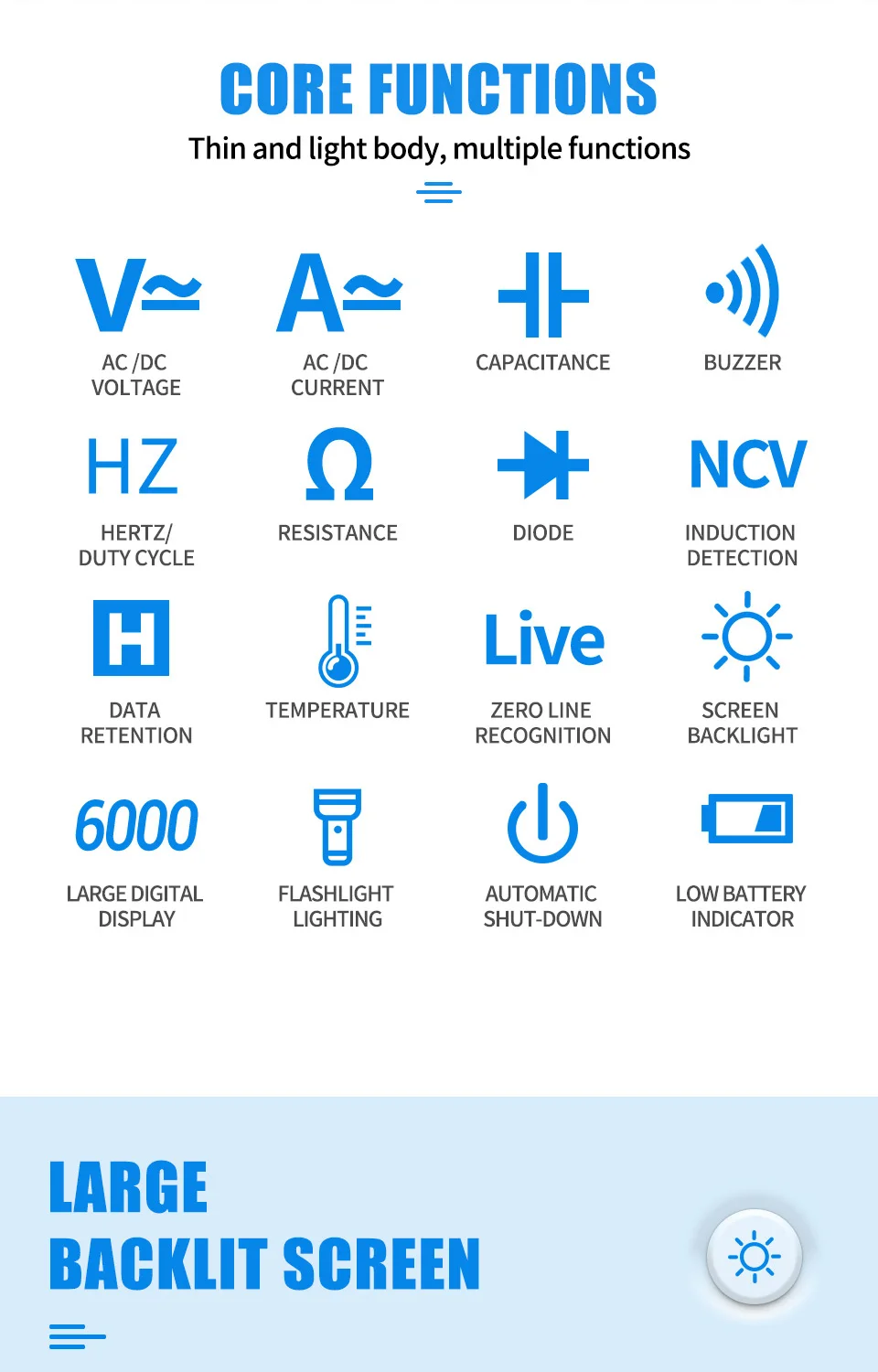 Заден изглед на мултицет ANENG 620A
