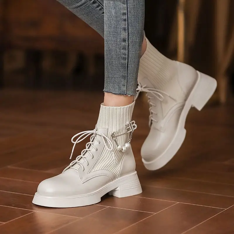 

Sock Sneakers Women's Ankle Boots Sports Lace-up Work Footwear Booties with Laces Chunky Short Shoes for Woman Platform Cosplay