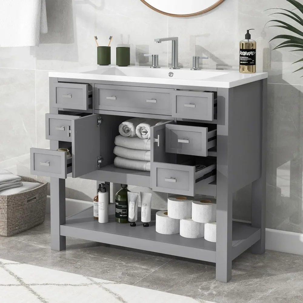 36" Bathroom Vanity with Sink, Bathroom Storage Cabinet with Soft Closing Doors and 6 Dovetail Drawers, Modern Vanities