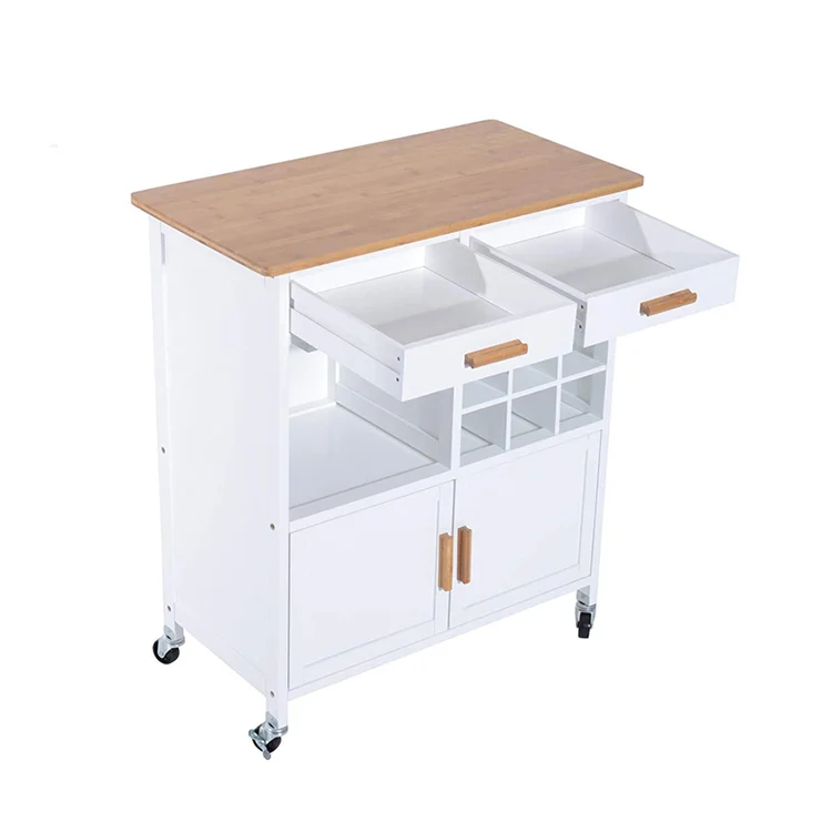 Dining Room Cupboard 2 Door Rolling Kitchen Island Carts with Drawers Wine Rack Storage Sideboard et Serving Utility Trolley