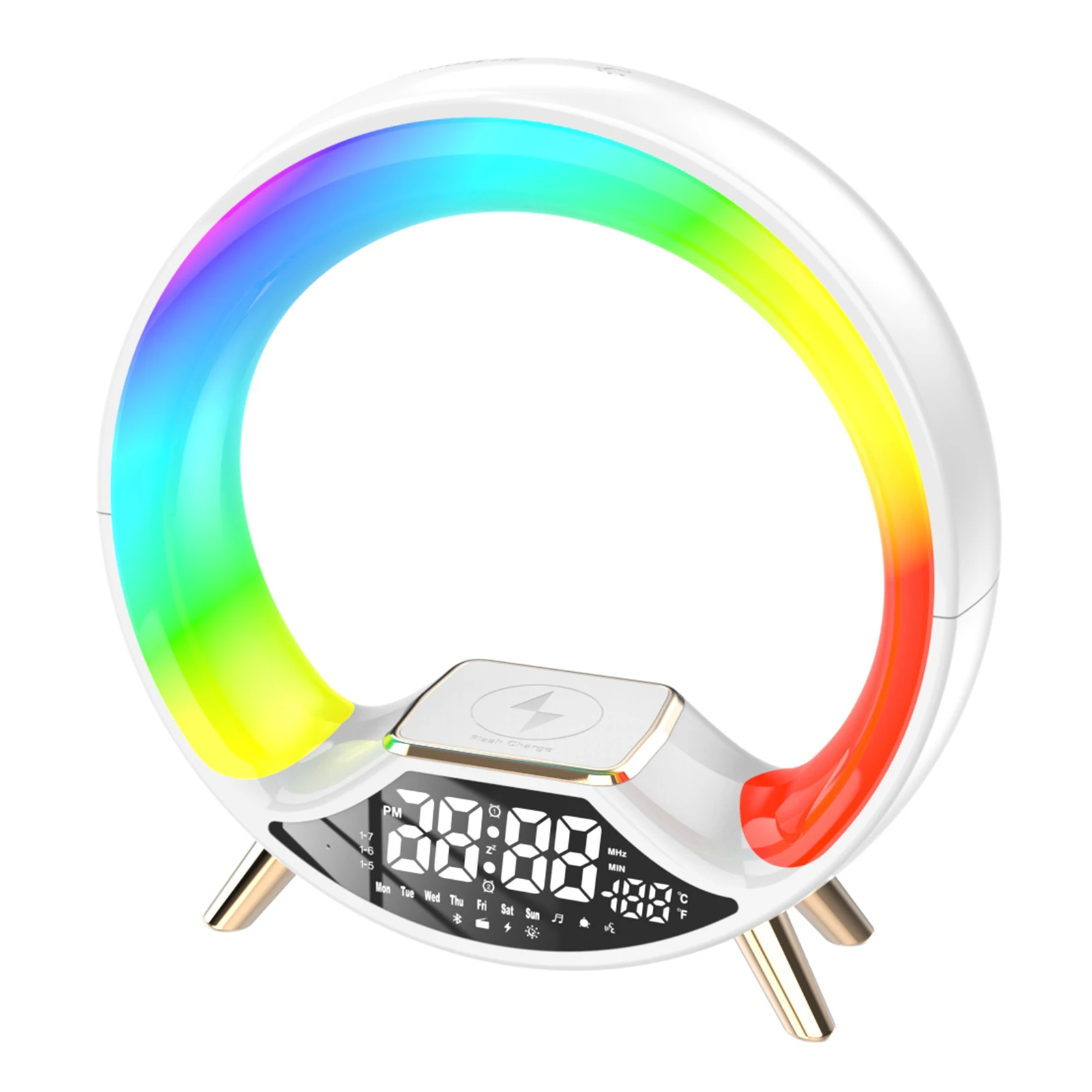 Altoparlante Per Caricabatterie Wireless Da 15W Bluetooth Led Atmosphere Night Light Clock Altoparlante Per Stazione Di Ricarica Per Iphone 14 13 12 X
