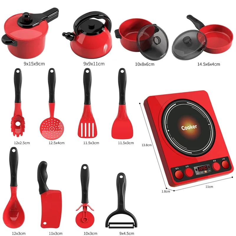 Kids Toys Pretend Play Red Kitchen Toys Simulation Food Cooking Girl's Boys Educational Play House Interactive Toys for Children 6