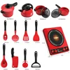 Kids Toys Pretend Play Red Kitchen Toys Simulation Food Cooking Girl's Boys Educational Play House Interactive Toys for Children 6