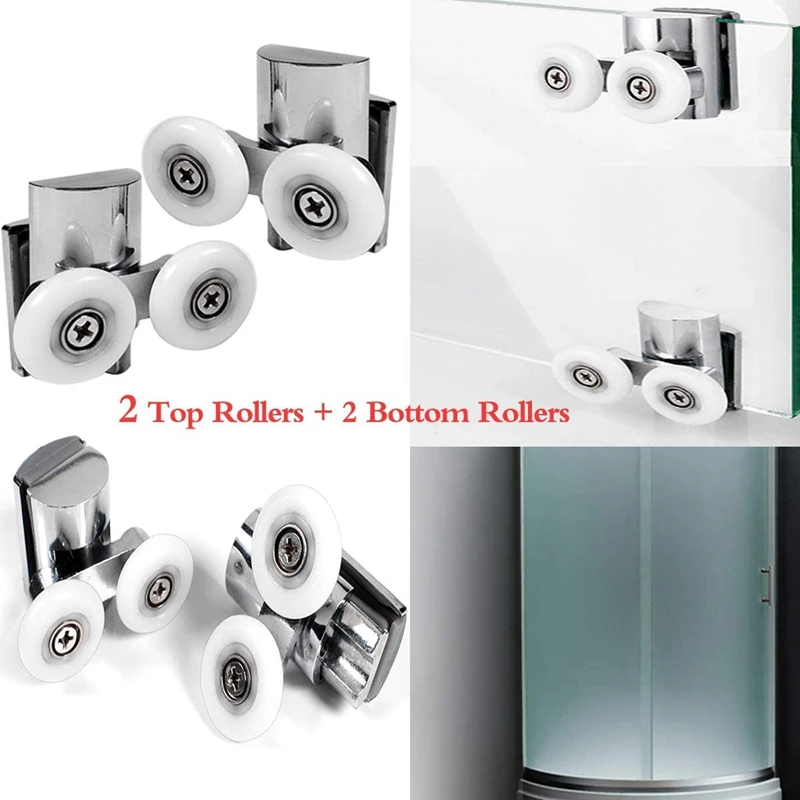 4Pcs Shower Door Wheels 23Mm Shower Door Rollers Heavy Duty Zinc Alloy Dual Wheel For Both Flat Sliding Shower Doors 4