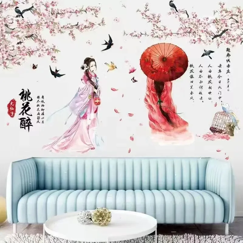 Cherry Blossom Boomtak Muurstickers Vinyl Diy Chinese Stijl Muurschildering Decals Voor Woonkamer Slaapkamer Keuken Home Decoratie