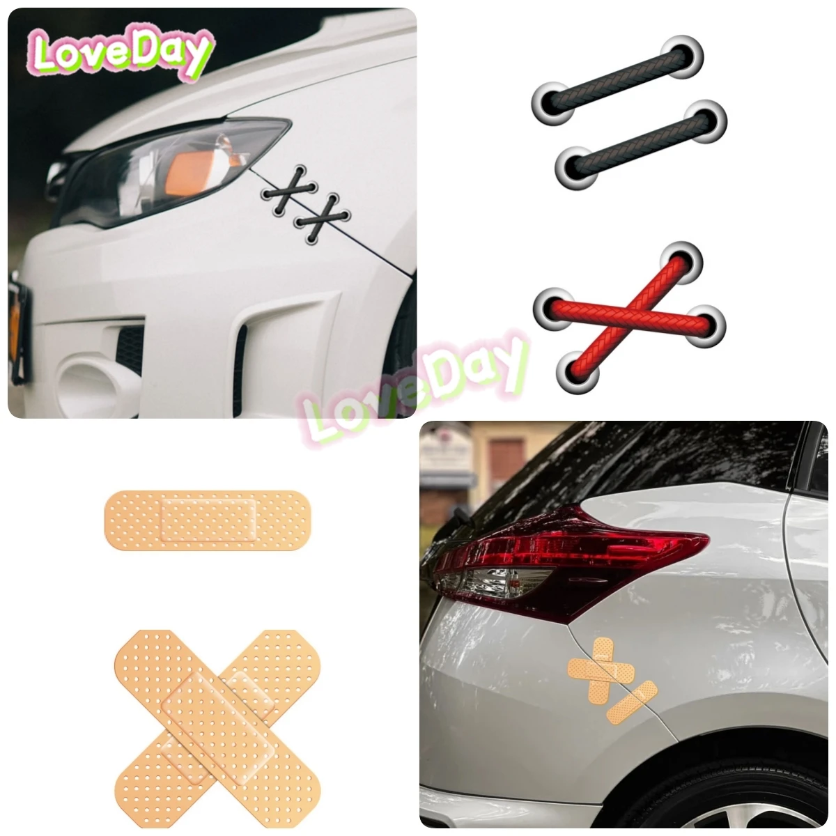 

Creative and Funny Shoelaces Car Sticker 3D Simulation Patch Band Adhesive Bandage Sticker Auto Body Scratch Decoration Decal