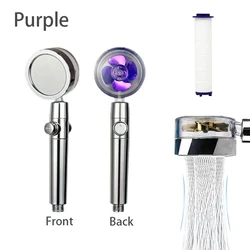 High Pressure Rotating Turbo Fan Water-Saving Adjustable Showerhead with Filters (Purple with Filter)