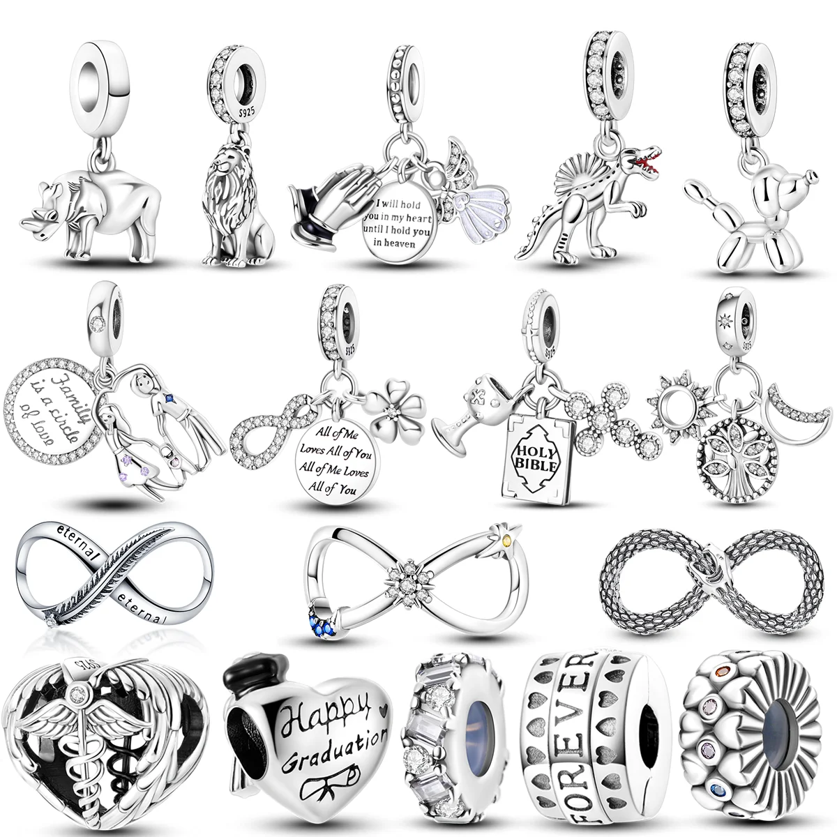 Inlaid Zircon Heart Charm Beads – 925 Sterling Silver for Bangle Bracelets 2