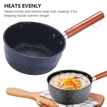 Cooking Saucepan Mini Wooden Handle Boiling Pan Multiple Uses Non-Stick Sauce Frying Pan with Pour Spout Kitchen Supplies
