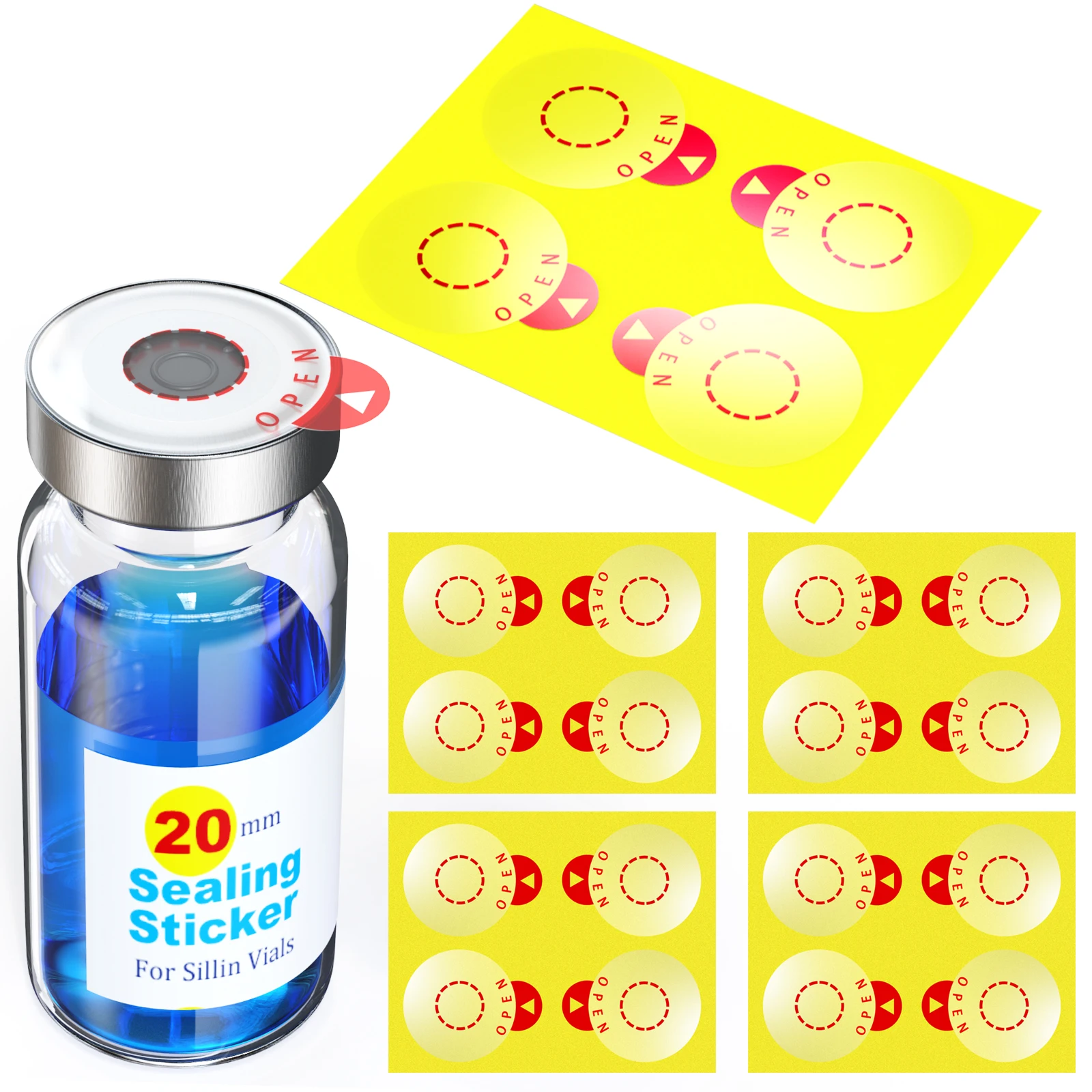 Laboratory Circle Sealing Sticker Self Adhesive Sealing Labels for 13/20 mm Aluminum Plastics Caps, Leak-Proof ,20pcs