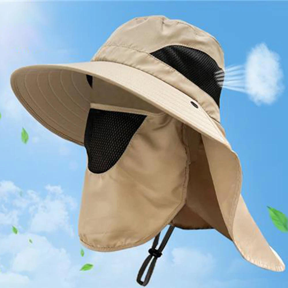 Summer Sun Hats UV Protection Outdoor Hunting Fishing Cap for Men Women Hiking Camping Visor Bucket Hat Neck Flap Fisherman Hat 6