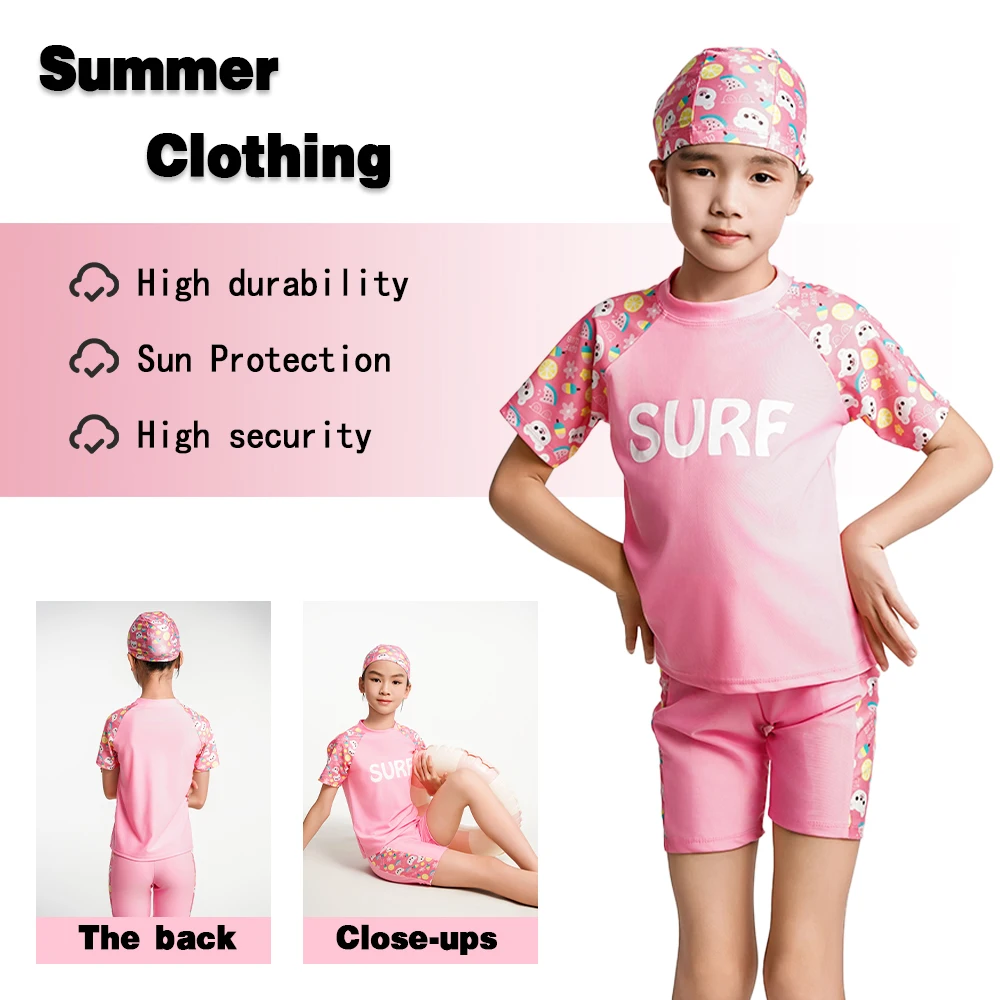 1pc Childrens Swimsuit Girls Split Short Sleeve Medium Children Cartoon Cute Quick Drying Swimsuit Set Child Two-Piece Suits