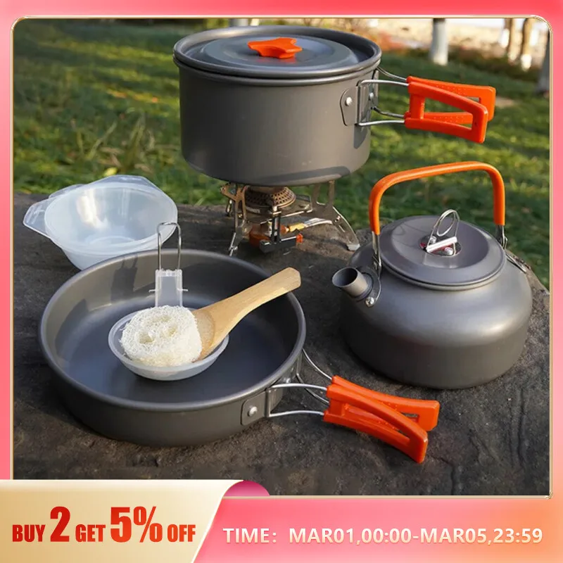 aiGear 12 Pezzi Set di Pentole da Campeggio Portatile Alluminio Resistente per 1-2 Persone Picnic Campeggio Escursioni e Cucina all'aperto Arancione(CC5339OR